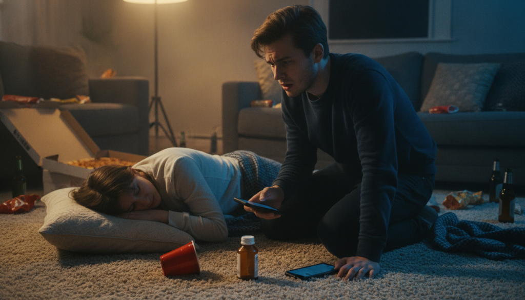 DXM and Alcohol Interaction: Risks of Mixing Them 1 Bystander helps unconscious person after mixing DXM and alcohol
