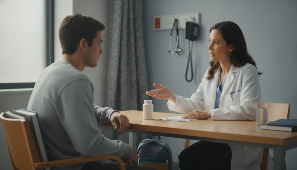 Ritalin and Alcohol: Risks and Interactions Explained 2 Clinician counseling student about mixing Ritalin and alcohol safely