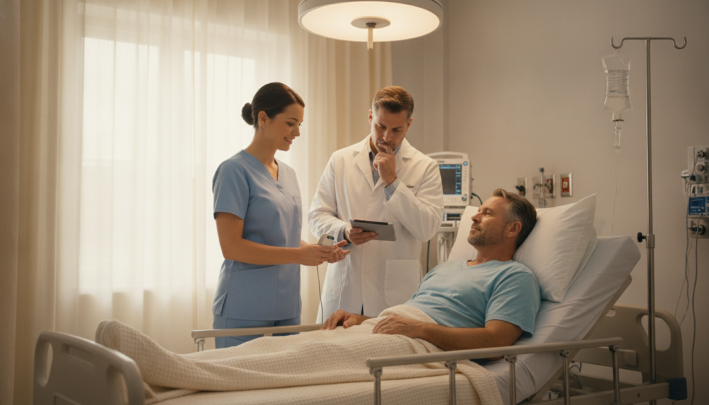 Mixing Benzos and Alcohol: Risks You Should Know 2 Nurse monitoring patient during medically supervised benzos and alcohol withdrawal detox