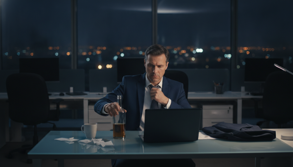 High-Functioning Addiction: Signs You Shouldn't Ignore 1 High-functioning addiction signs hidden by career stability in a late-night office