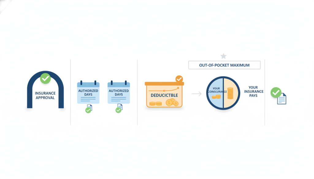 How Much Does a Partial Hospitalization Program Cost? 2 Diagram explaining PHP insurance authorization deductible and coinsurance costs
