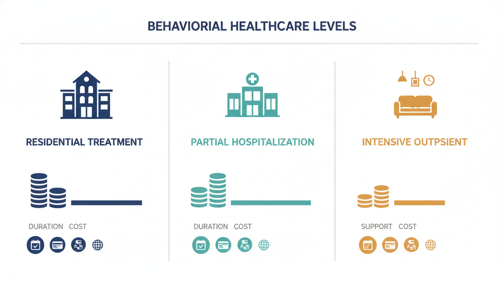 Visual comparison of residential, partial hospital, and outpatient treatment costs