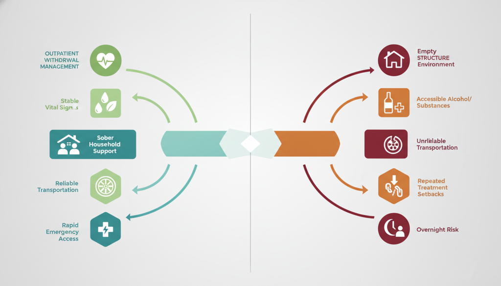 Outpatient vs Inpatient Rehab: Choosing Your Level of Care 2 Home support and safety factors affecting outpatient vs inpatient treatment